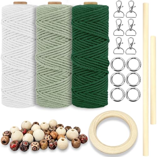 Makramee Garn, 3mmx60m Makramee Set für Anfänger mit Anleitung, Makramee Baumwollgarn, Makramee Schnur, für DIY Boho Deko Handwerk, Baumwollkordel Natur, mit Makramee Schlüsselanhänger und Holzperlen Makramee Garn, 3mmx60m Makramee Set für Anfänger mit Anleitung, Makramee Baumwollgarn, Makramee Schnur, für DIY Boho Deko Handwerk, Baumwollkordel Natur, mit Makramee Schlüsselanhänger und Holzperlen von Irenwarl