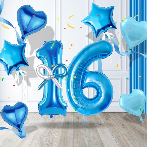 Iridsmole 16 Geburtstag Dekorationen Blau, Zahl 16 Geburtstag Ballon für Jungen, Alter 16 Luftballons mit Folienstern Herz Luftballons, 16 Blau Ballons für Mädchen Jungen Söhne Töchter Geburtstag Iridsmole 16 Geburtstag Dekorationen Blau, Zahl 16 Geburtstag Ballon für Jungen, Alter 16 Luftballons mit Folienstern Herz Luftballons, 16 Blau Ballons für Mädchen Jungen Söhne Töchter Geburtstag von Iridsmole