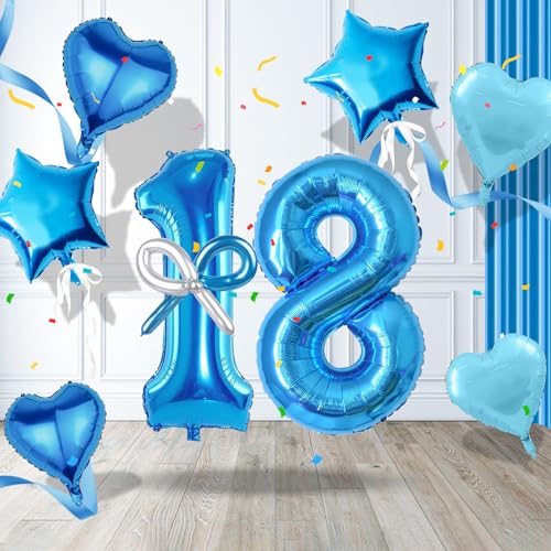 Iridsmole 18 Geburtstag Dekorationen Blau, Zahl 18 Geburtstag Ballon für Jungen, Alter 18 Luftballons mit Folienstern Herz Luftballons, 18 Blau Ballons für Mädchen Jungen Geburtstag Söhne Töchter Iridsmole 18 Geburtstag Dekorationen Blau, Zahl 18 Geburtstag Ballon für Jungen, Alter 18 Luftballons mit Folienstern Herz Luftballons, 18 Blau Ballons für Mädchen Jungen Geburtstag Söhne Töchter von Iridsmole