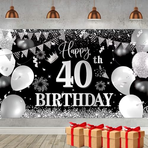 Iridsmole 40. Geburtstag Hintergrund Banner, Schwarz Silber Happy 40th Birthday Banner, 40th Birthday Banner, 40th Birthday Dekorationen für Männer Frauen Foto Hintergrund Hintergrund 180 x 110 cm Iridsmole 40. Geburtstag Hintergrund Banner, Schwarz Silber Happy 40th Birthday Banner, 40th Birthday Banner, 40th Birthday Dekorationen für Männer Frauen Foto Hintergrund Hintergrund 180 x 110 cm von Iridsmole