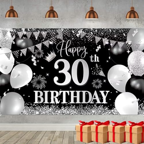 Iridsmole Hintergrund zum 30. Geburtstag, Schwarz Silber Happy 30th Birthday Banner, 30. Geburtstag Banner, 30. Geburtstag Dekorationen für Männer Frauen Foto Hintergrund Hintergrund 180 x 110 cm Iridsmole Hintergrund zum 30. Geburtstag, Schwarz Silber Happy 30th Birthday Banner, 30. Geburtstag Banner, 30. Geburtstag Dekorationen für Männer Frauen Foto Hintergrund Hintergrund 180 x 110 cm von Iridsmole