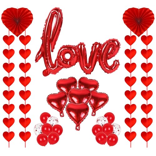 Iridsmole Valentinstag Party Dekoration Kits, 36 Zoll Love Folienballon, rote Herzballons, Herz Papierfächer Iridsmole Valentinstag Party Dekoration Kits, 36 Zoll Love Folienballon, rote Herzballons, Herz Papierfächer von Iridsmole