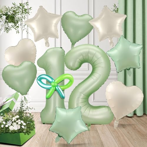 Luftballons zum 12. Geburtstag, Salbeigrün, Zahl 12, Folienballons Luftballons zum 12. Geburtstag, Salbeigrün, Zahl 12, Folienballons von Iridsmole