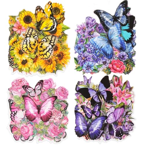 Irikdescia® 200 Stück Vintage-Aufkleber, Verschiedene Schmetterlings- und Blumenaufkleber, zum Dekorieren von Kunsthandwerk im mehrfarbigen Stil, für Wasserflaschen, Scrapbooking von Irikdescia