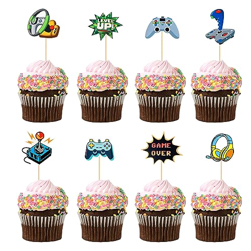 Irikdescia® 32 Stück Videospiel Cupcake Topper, Gamepad Tortendeko Geburtstag, für Birthday Cupcake Topper, Muffin Dekoration, Kindergeburtstag Spiel Thema Party von Irikdescia