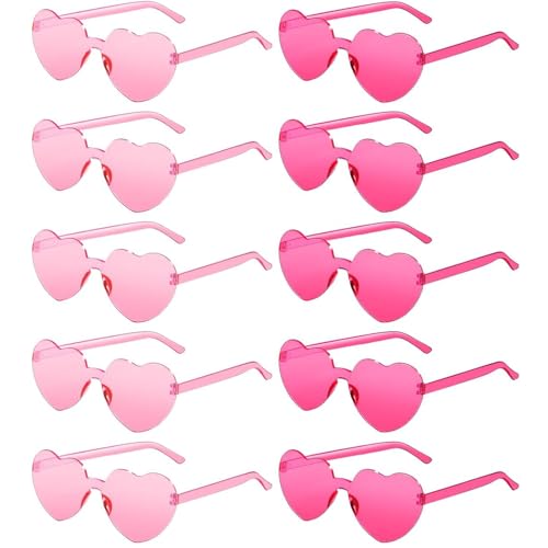 Irikdescia 10 Stück Retro Hippie Brille, Rosa Herz-Partybrille, lustig Und Modisch Randlos Candy Transparent Sonnenbrille Für Kleidungskombinationen, Festivals von Irikdescia