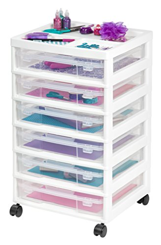IRIS USA passend für 30,5 x 30,5 cm Papier, 6-stöckiger Sammelalbum-Rollwagen mit Organizer-Oberseite für Papiere, Vinyl-Werkzeuge, Bürokunst- und Bastelbedarf, Garn, weißer Rahmen mit 6 transparenten IRIS USA passend für 30,5 x 30,5 cm Papier, 6-stöckiger Sammelalbum-Rollwagen mit Organizer-Oberseite für Papiere, Vinyl-Werkzeuge, Bürokunst- und Bastelbedarf, Garn, weißer Rahmen mit 6 transparenten von Iris Ohyama