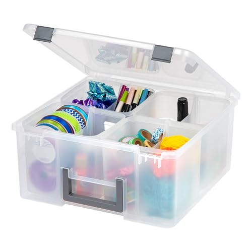 Iris Ohyama, Portable Clear Plastic Storage Compartment Box with Handle, Grey, 25L, Secure Latches, 4 Removable Inner Cups and 4 Dividers, For Hobby, Craft, Art, Craft Box, Crate, BPA Free, DCB-4 von Iris Ohyama