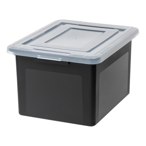 Iris Ohyama - Kunststoff-Aufbewahrungsboxen mit Deckel, 45L, 4er-Pack, Schwarz, mit Schnappverschluss, stapelbar, robust, BPA-frei, für Büromaterial, Handtücher & Bücher, FB-21E von Iris Ohyama