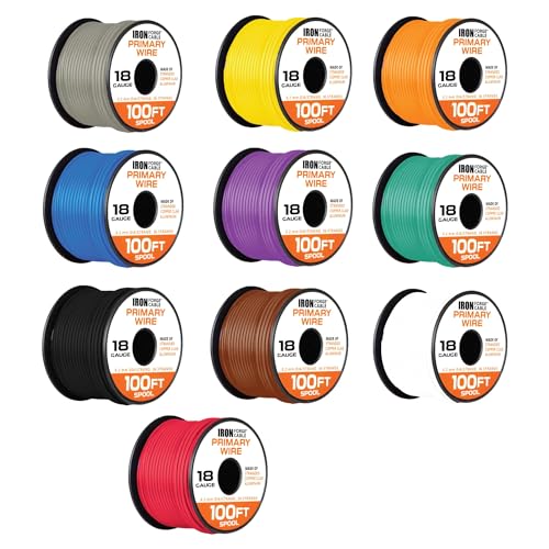 18 Gauge Primary Wire - 10 Roll Assortment Pack - 100 Ft of Copper Clad Aluminum Wire per Roll von Iron Forge Cable