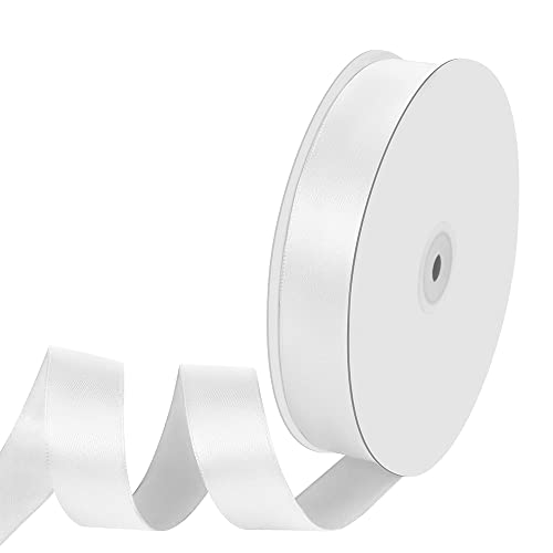 2,5 cm Breite × 91,4 m einseitiges Polyester-Satinband, weißes Band für Bastelarbeiten, Schleifen, Geschenkverpackungen, Hochzeit, Weihnachten und Party-Dekoration von Isaspire