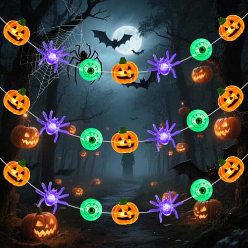 Isisyu Halloween Deko Lichterkette, Halloween Lichterkette Batterie 3M 30 LED Orange Kürbis, Lila Spinnen, Grün Augäpfel Lichterketten mit Timer, 5 Modi Funkeln Lichter für Spukhäuser Party Zimmer Isisyu Halloween Deko Lichterkette, Halloween Lichterkette Batterie 3M 30 LED Orange Kürbis, Lila Spinnen, Grün Augäpfel Lichterketten mit Timer, 5 Modi Funkeln Lichter für Spukhäuser Party Zimmer von Isisyu