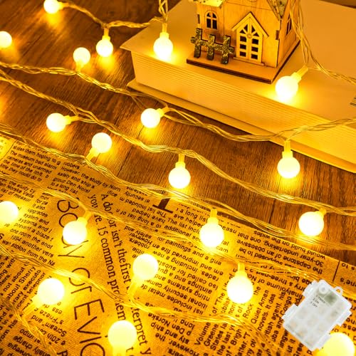 Isisyu Lichterkette Außen Batterie, 6M Warmweiß Globe, Wasserdicht mit Timer für Innen & Außen, 40 LED Kugeln, Ideal für Party, Garten, Hochzeit von Isisyu
