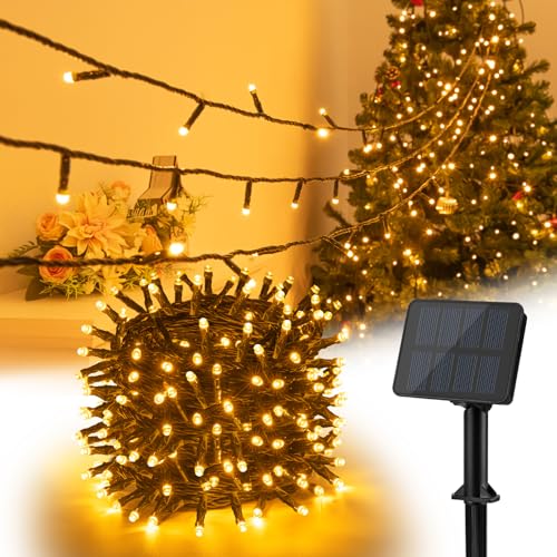 Isisyu Solar Lichterkette Aussen, 12M 120LED Lichterkette Außen Solar Wetterfest, 8 Modi IP65 Wasserdicht Warmweiß Solarlichterkette Outdoor für Balkon, Garten, Hochzeiten, Weihnachten, Partys von Isisyu