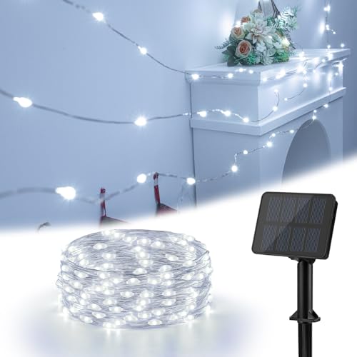 Isisyu Solar Lichterkette Aussen, 6M 60 LED Solarlichterkette Außen Wetterfest 8 Modi Kupferdraht Lichterkette Außen Solar Outdoor für Garten, Bäume, Terrasse, Balkon, Hochzeit, Partys von Isisyu