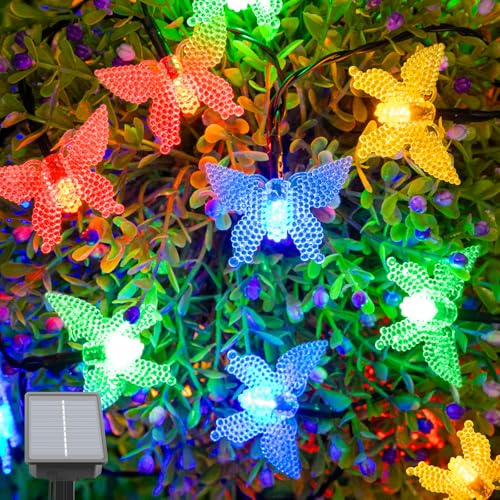 Isisyu Solar Lichterkette Aussen Schmetterling, 5M 20 LED Lichterkette Außen Solar Wetterfest mit Timer, 8 Modi, IP65 Wasserdicht Solarlichterkette Outdoor für Garten, Balkon, Terrasse, Partys von Isisyu