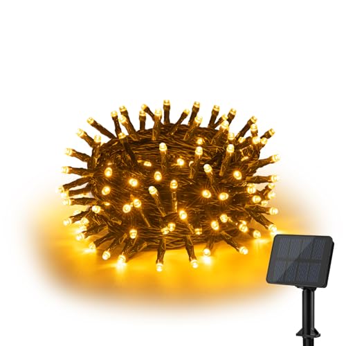 Isisyu Solar Lichterkette Aussen 6M 60LED Lichterkette Außen Solar 8 Modi IP65 Wasserdicht Warmweiß Solarlichterkette Außen Wetterfest für Balkon, Garten, Hochzeiten, Terrasse, Weihnachten, Partys von Isisyu
