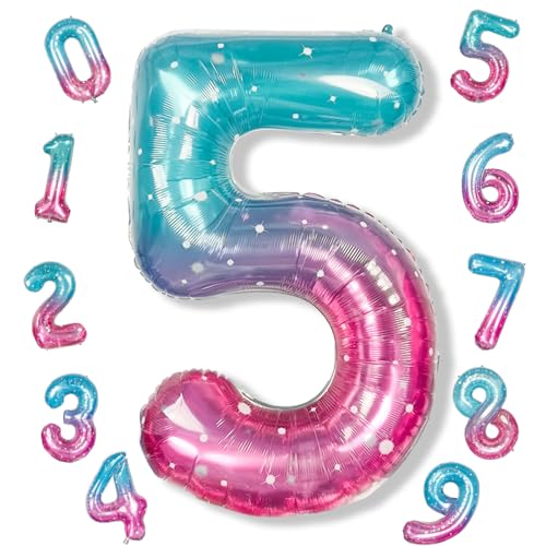 101cm Blau Rosa Luftballon Zahl 5, 40" Groß Meerjungfrau Folienballon Zahlen 5, XXL Lila Türkis Stearn Zahlenballon 5. Geburtstag für Mädchen, Helium 5 Ballon zum Geburtstagsdeko Jubiläum Party Deko 101cm Blau Rosa Luftballon Zahl 5, 40" Groß Meerjungfrau Folienballon Zahlen 5, XXL Lila Türkis Stearn Zahlenballon 5. Geburtstag für Mädchen, Helium 5 Ballon zum Geburtstagsdeko Jubiläum Party Deko von Isndare
