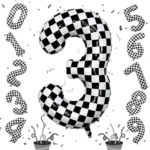 3. Geburtstag Luftballon Deko für Jungen, Große Schwarz Weiß Zahl Folienballon 0–9 Set, Helium 40 Zoll Karierter Zahlen 3 Ballon für Kinder Mädchen Geburtstag Jubiläum Rennwagen Autos Party Dekoration 3. Geburtstag Luftballon Deko für Jungen, Große Schwarz Weiß Zahl Folienballon 0–9 Set, Helium 40 Zoll Karierter Zahlen 3 Ballon für Kinder Mädchen Geburtstag Jubiläum Rennwagen Autos Party Dekoration von Isndare