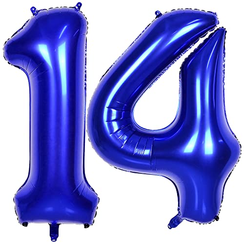 Isndare 40 Zoll Luftballon Geburtstag Zahl 14, Riesige Dunkelblau Folienballon, Helium Zahlenballon für Junge Mädchen Geburtstag, Hochzeit, Jubiläum Party Dekoration(Digital 14) von Isndare