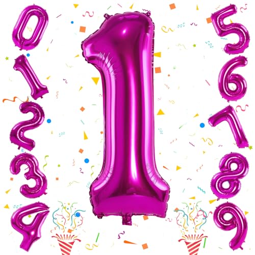 40 Zoll Perl Rosa Luftballon 1, Riesen Folienballon 0-9, Krone Pink Zahl Luftballon für Mädchen 1. Geburtstag Party Deko Babyparty Jahrestag Abschlussfeier Neujahr Party Dekoration, Fliegt mit Helium von Isndare