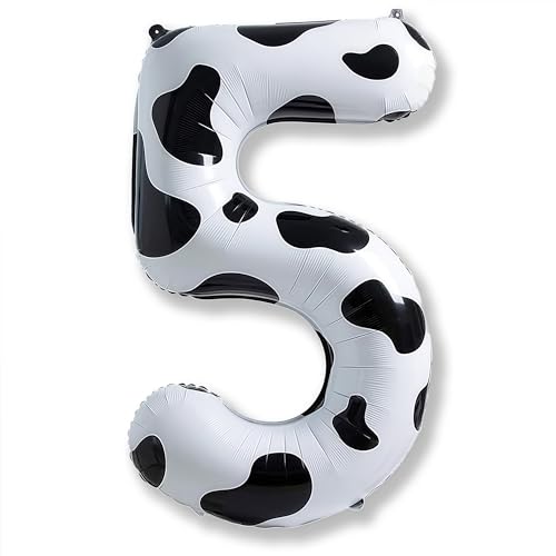 40 Zoll Zahl Luftballon 5 Deko, Kuh Druck Riesen Folienballons, Helium Zahlen 5 Ballon Jungen Geburtstagsdeko für Kinder Mädchen Bauernhof Tierthema 5. Geburtstag Cowgirl Cowboy Party Deko von Isndare
