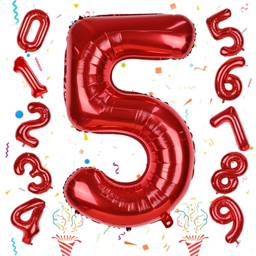 5. Geburtstag Zahlen Ballon Deko für Mädchen, Große Folienballon 0–9 Set Zahlenluftballons, 40 Zoll Rot Zahl 5 Luftballon für Jungen Geburtstagdeko Frau Jubiläum Party Dekoration, Fliegt mit Helium 5. Geburtstag Zahlen Ballon Deko für Mädchen, Große Folienballon 0–9 Set Zahlenluftballons, 40 Zoll Rot Zahl 5 Luftballon für Jungen Geburtstagdeko Frau Jubiläum Party Dekoration, Fliegt mit Helium von Isndare
