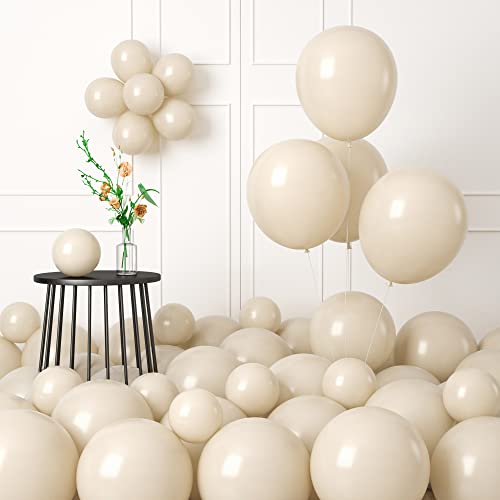 60 Stück Sandweiß Luftballons, 12 Zoll 5 Zoll Matt Weiß Beige Luftballons Set Cream Nude Helium Party Latex Ballons mit Bändern für Geburtstag Hochzeit Babyparty Graduierung Party Dekoration von Isndare