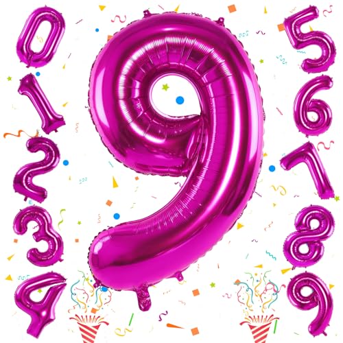9. Geburtstag Rosa Zahlen Luftballon für Kinder, Riesen Zahl Pink Luftballons 0–9 Set, 101cm Krone 9 Folienballon für Mädchen Geburtstag Party Deko Frauen Jubiläum Party Dekoration, Fliegt mit Helium von Isndare