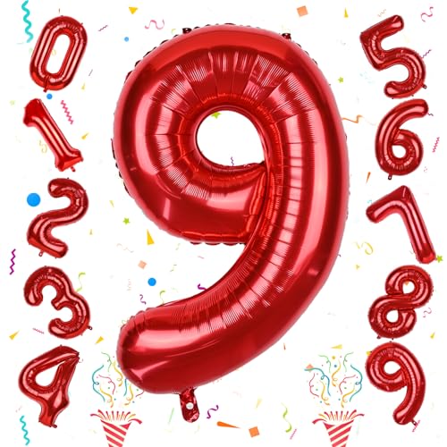 9. Geburtstag Rot Luftballon Deko für Kinder, Große Zahl Ballon 0–9 Geburtstagdeko, 40 Zoll 9 Zahlen Folienballon für Jungen Mädchen Geburtstag Party Deko Jubiläum Party Dekoration, Fliegt mit Helium 9. Geburtstag Rot Luftballon Deko für Kinder, Große Zahl Ballon 0–9 Geburtstagdeko, 40 Zoll 9 Zahlen Folienballon für Jungen Mädchen Geburtstag Party Deko Jubiläum Party Dekoration, Fliegt mit Helium von Isndare