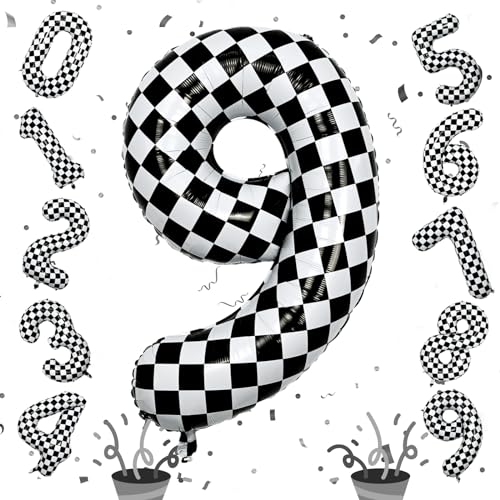 9. Geburtstag Schwarz Weiß Karierter Luftballon, Große Zahl Ballon 9 Geburtstagdeko, 40 Zoll Helium 9 Zahlen Folienballon für Jungen Mädchen Geburtstag Deko Jubiläum Rennwagen Autos Party Dekoration 9. Geburtstag Schwarz Weiß Karierter Luftballon, Große Zahl Ballon 9 Geburtstagdeko, 40 Zoll Helium 9 Zahlen Folienballon für Jungen Mädchen Geburtstag Deko Jubiläum Rennwagen Autos Party Dekoration von Isndare