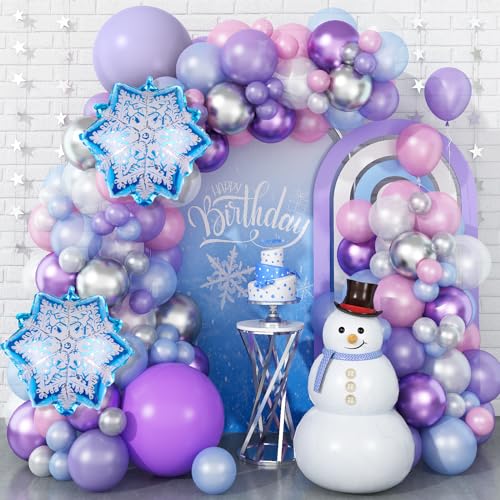 Blau Violett Rosa Silber Luftballons Girlande Winterkönigin Ballons Girlande mit Schneeflocken Folienballons Pastell Perle Lila Blau Weiß Silber Luftballon für Geburtstag Weihnachten Party Dekoration von Isndare