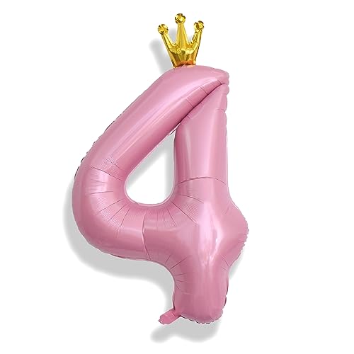 Große 4 Luftballon Zahl Deko, 40 Zoll Pastell Rosa Krone 4 Luftballon, Folienballon 0–9 Set für Kinder Mädchen 4. Geburtstag Party Deko Frau 40 Jubiläum Party Dekoration, Fliegt mit Helium von Isndare