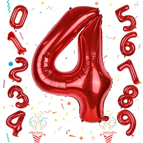 Große 4 Luftballon Zahl Deko für Kinder, 40 Zoll Rot Zahlen 4 Luftballon, Folienballon 0–9 Set für Mädchen Jungen 4. Geburtstag Party Deko Herren 4 Jubiläum Party Dekoration, Fliegt mit Helium Große 4 Luftballon Zahl Deko für Kinder, 40 Zoll Rot Zahlen 4 Luftballon, Folienballon 0–9 Set für Mädchen Jungen 4. Geburtstag Party Deko Herren 4 Jubiläum Party Dekoration, Fliegt mit Helium von Isndare