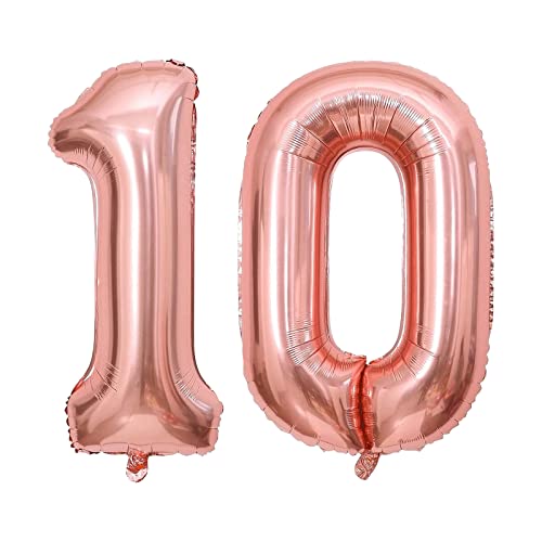 Isndare 40 Zoll Luftballon Geburtstag Zahl 10, Riesige Roségold Folienballon, Helium Zahlenballon für Junge Mädchen Geburtstag, Hochzeit, Jubiläum Party Dekoration(Digital 10) von Isndare