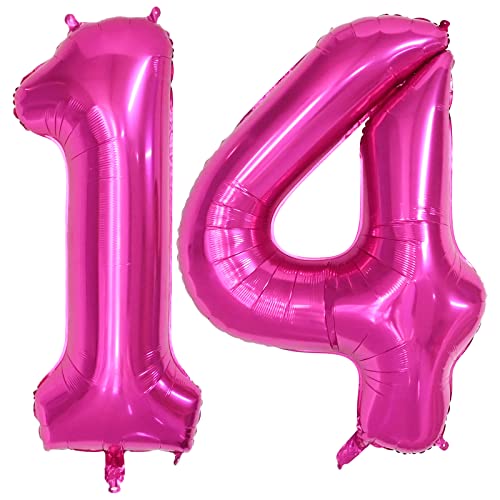 Isndare 40 Zoll Luftballon Geburtstag Zahl 14, Riesige Pink Folienballon, Helium Zahlenballon für Junge Mädchen Geburtstag, Hochzeit, Jubiläum Party Dekoration(Digital 14) von Isndare