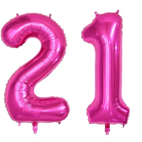 Isndare 40 Zoll Luftballon Geburtstag Zahl 21, Riesige Pink Folienballon, Helium Zahlenballon für Junge Mädchen Geburtstag, Hochzeit, Jubiläum Party Dekoration(Digital 21) von Isndare