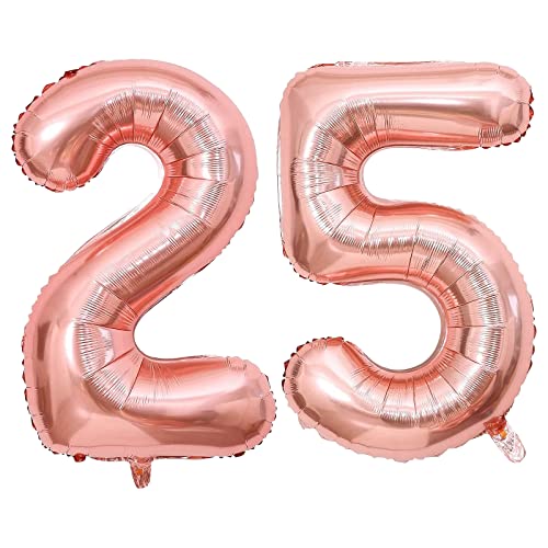 Isndare 40 Zoll Luftballon Geburtstag Zahl 25, Riesige Roségold Folienballon, Helium Zahlenballon für Junge Mädchen Geburtstag, Hochzeit, Jubiläum Party Dekoration(Digital 25) von Isndare