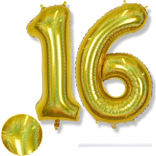 Laser Gold Zahl Luftballons 16, Folienballon Riesen Zahlenballon 16 Jahre Geburtstagdeko, 40 Zoll Helium Zahlen 16 Goldene Ballons für Junge Frau 16. Geburtstag Deko Herren Jubiläum Party Dekoration Laser Gold Zahl Luftballons 16, Folienballon Riesen Zahlenballon 16 Jahre Geburtstagdeko, 40 Zoll Helium Zahlen 16 Goldene Ballons für Junge Frau 16. Geburtstag Deko Herren Jubiläum Party Dekoration von Isndare