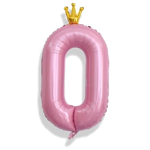 Luftballon 0 Zahl Deko für Mädchen, 40 Zoll Krone Pastell Rosa Folienballon 0-9, Riesen Fliegt Mit Helium Zahlen Ballon für Kinder Geburtstag Party Babyparty Jahrestag Abschlussfeier Party Dekoration von Isndare
