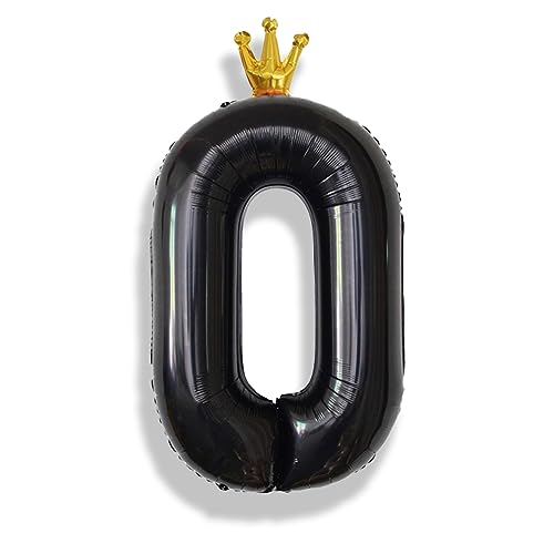Luftballon 0 Zahl Deko für Mädchen, 40 Zoll Krone Schwarz Folienballon 0-9 Set, Große Zahlen Ballon für Jungen Geburtstag Party Babyparty Jahrestag Abschlussfeier Party Dekoration, Fliegt mit Helium von Isndare