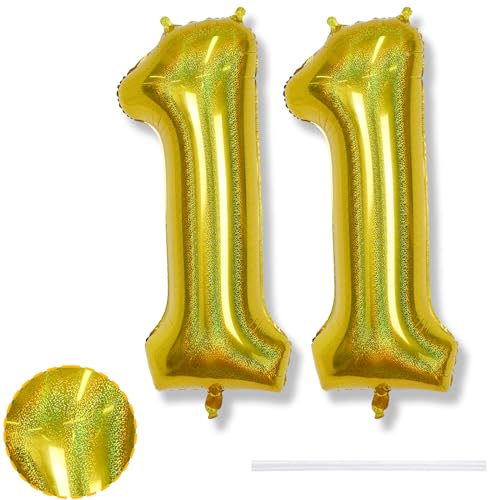 Luftballon 11. Geburtstag Deko für Junge, 40 Zoll Laser Gold Helium Zahl 11 Luftballon Geburtstagsdeko, Riesen Folienballon Goldene Zahlen 11 Ballon für Kinder Geburtstag Jubiläum Party Dekoration von Isndare