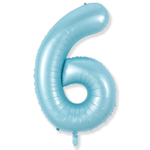 Luftballon 6. Geburtstag Deko für Jungen, 40 Zoll Pastell Blau Mylar Luftballon Zahl 6, Riesen Helium Folienballon Zahlen Ballon 6 für Kinder Geburtstagdeko Party Babyparty Deko Jubiläum Dekoration von Isndare