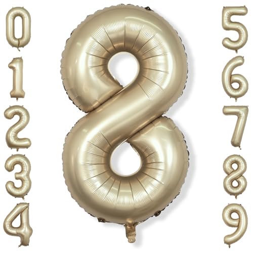 Luftballon Zahlen Hell Champagner Gold, 101cm Groß Folienballon Zahl 8, Helium Ballon 8. Geburtstag für Mädchen 8 18 Jahre Geburtstagsdeko Frau Jubiläum Party Deko Luftballon Zahlen Hell Champagner Gold, 101cm Groß Folienballon Zahl 8, Helium Ballon 8. Geburtstag für Mädchen 8 18 Jahre Geburtstagsdeko Frau Jubiläum Party Deko von Isndare