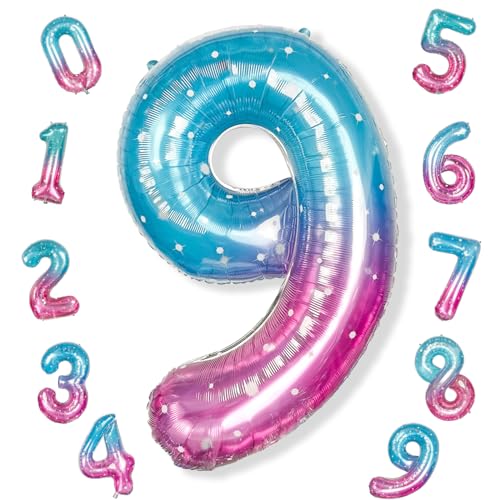 Meerjungfrau Folienballon Zahl 9, 101cm XXL Blau Rosa Zahlenballon 9 für Mädchen, Regenbogen Stern Zahlen Luftballon 9. Geburtstag, Bunt Helium Ballon 9 für Geburtstagsdeko Jubiläum Neujahr Party Deko Meerjungfrau Folienballon Zahl 9, 101cm XXL Blau Rosa Zahlenballon 9 für Mädchen, Regenbogen Stern Zahlen Luftballon 9. Geburtstag, Bunt Helium Ballon 9 für Geburtstagsdeko Jubiläum Neujahr Party Deko von Isndare