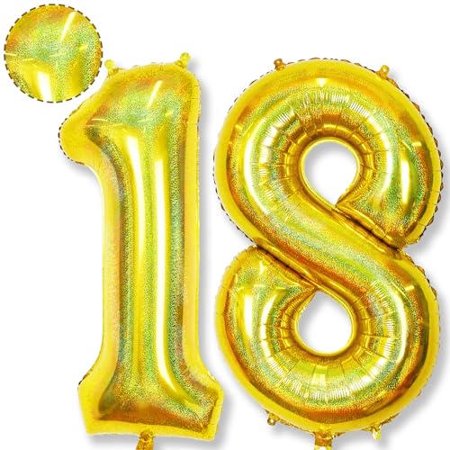 Riesen 18 Luftballon Laser Gold für Mann, 40 Zoll Helium Goldene Zahlen Luftballons 18 Jarhe Geburtstagdeko, Zahl 18 Folienballon für Mädchen 18. Geburtstag Party Deko Herren Jubiläum Party Dekoration Riesen 18 Luftballon Laser Gold für Mann, 40 Zoll Helium Goldene Zahlen Luftballons 18 Jarhe Geburtstagdeko, Zahl 18 Folienballon für Mädchen 18. Geburtstag Party Deko Herren Jubiläum Party Dekoration von Isndare