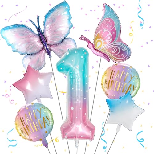 Schmetterlinge Deko Geburtstag Mädchen, Zahlen 1. Folienballon Schmetterling, 1 Jahre Geburtstagsdeko Schmetterling, Luftballon 1. Geburtstag Kinder Mädchen Geburtstag Schmetterling Themen Party von Isndare