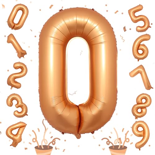 Zahl Luftballon 0 Deko für Mädchen, 40 Zoll Orange Folienballon 0-9 Geburtstagdeko, Große Zahlen Ballon für Jungen Geburtstag Babyparty Jahrestag Abschlussfeier Party Dekoration, Fliegt mit Helium von Isndare