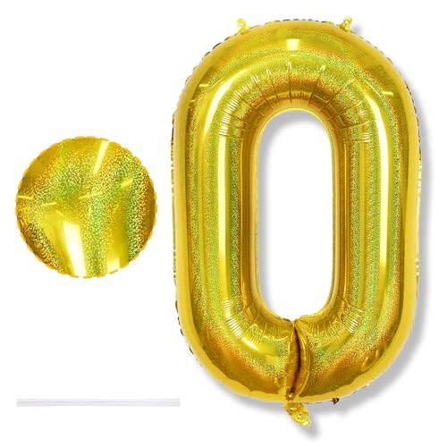 Zahl Luftballon 0 Laser Gold für Junge, Große Goldene Helium Zahl 0 Ballon Geburtstagsdeko, 40 Zoll Folienballon Zahlen 0 Luftballons für Kinder Geburtstag Party Babyparty Jubiläum Party Dekoration von Isndare