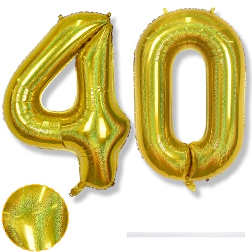 Zahlen Ballon 40. Geburtstag für Herren, Laser Gold Große Folienballon Zahl 40 Deko, 40 Zoll Goldene Zahl 40 Luftballon für Frau 40 Jahre Geburtstagdeko Jubiläum Party Dekoration, Fliegt mit Helium Zahlen Ballon 40. Geburtstag für Herren, Laser Gold Große Folienballon Zahl 40 Deko, 40 Zoll Goldene Zahl 40 Luftballon für Frau 40 Jahre Geburtstagdeko Jubiläum Party Dekoration, Fliegt mit Helium von Isndare